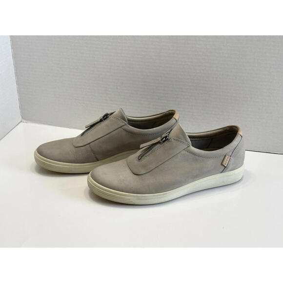 Ecco Soft 7 Shoes Women's US 9/EU40 Gray Leather Zip Up Low Top Comfort Sneakers - Picture 3 of 13